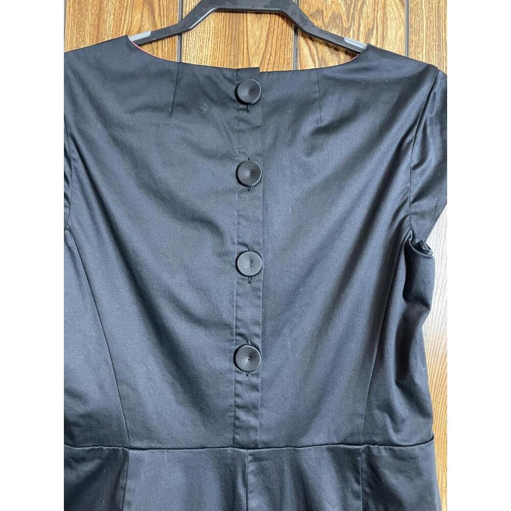 Boden black fitted dress with button back & cap sleeves 10 - Picture 4 of 7